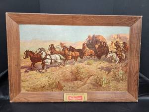 lot 91 image: Budweiser Attack on the Overland Stage 1860 Advertising Print Cardboard Foldable