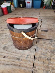 lot 707 image: Proctor Hand Crank Ice Cream Maker with Wooden Bucket