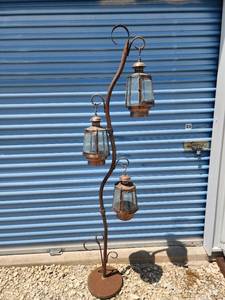 lot 719 image: Copper Triple Lantern Display Stand with Glass Panels