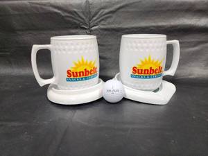 lot 24 image: New Sunbelt Snacks & Cereals Golf Themed Promotional Mugs with Coasters