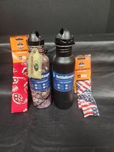 lot 49 image: 2 Metal Water Bottles with 2 Cooling Bandanas