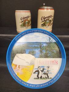 lot 54 image: Olympia Beer Steins and Hamms Beer Advertising Tray Collection