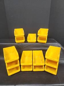 lot 67 image: Industrial Plastic Storage Bins - Yellow Stackable Parts Containers - Set of 11