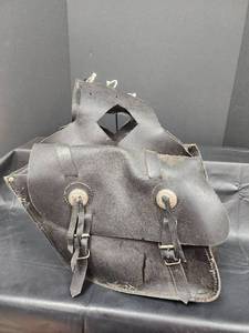 lot 68 image: Black Leather Motorcycle Saddlebags with Concho Decorations