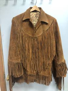lot 637 image: Vintage Genuine Leather Fringe Jacket, Pioneer Wear Brand, Size 18