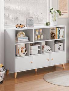 lot 32632 image: 3-Tier Bookshelf, 10 Cubes Bookshelf, Warm White Cube Bookshelf, Stylish Wooden Bookcase, Bookshelfwith Legs for Bedroom, Office, Living Room
