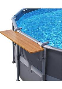 lot 32635 image: Pool Bar Nordic Pine, Exclusively for Above-Ground��Round & Oval ��Pools, Fits 3.7 Inch or Less Top Rail, Swim Up Bar Pool Shelf Above Ground Pool Side Bar, Pool Accessories 47�11in Tabletop