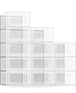 lot 32638 image: SEE SPRING 12 Pack Shoe Storage Box, Clear Plastic Stackable Shoe Organizer for Closet, Space Saving Foldable Shoe Rack Sneaker Container Bin Holder