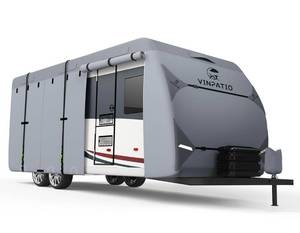 lot 32646 image: RV Cover, 7 Layers Heavy Duty RV & Trailer Cover, Toy Hauler Cover Fits 20-22 RV Travel Trailer Camper Cover with Tongue Jack Cover, Extra Windproof Straps, Gutter Covers