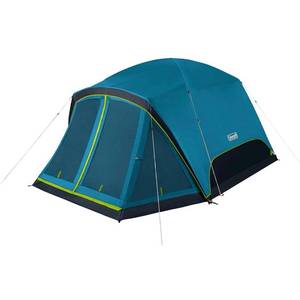 lot 32655 image: Coleman Skydome Dark Room Tent with Screen Room, Weatherproof 6 Person Tent Blocks 90% of Sunlight & Sets Up in 5 Mins, Included Rainfly & Carry Bag, Made of PFAS-Free Materials