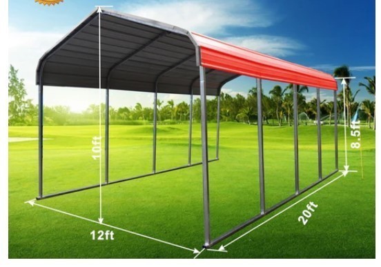 lot 1203 image: Chery Gold Mountain 12x20ft Steel Carport Single-Truss - Retail $899