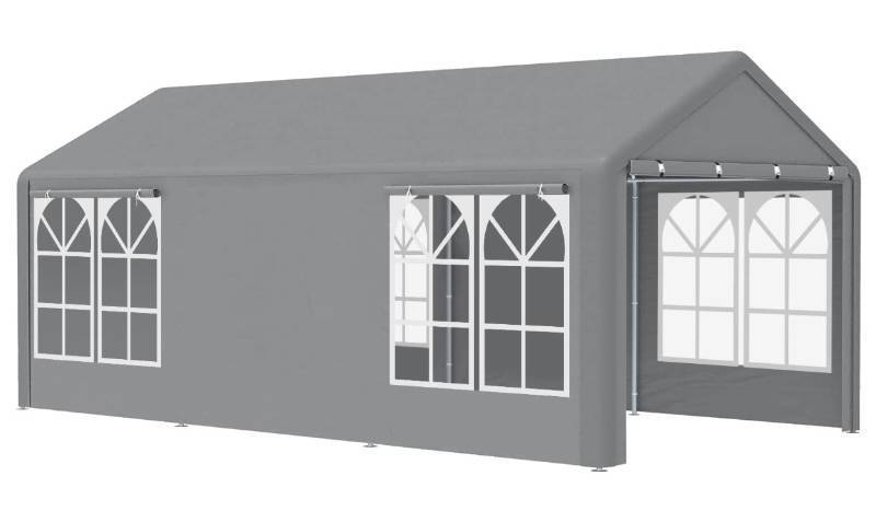 lot 9606 image: ASTEROUTDOOR 12x20 Feet Heavy Duty Carport with Removable Sidewalls & Door, Rolling Curtain & Window, Portable Garage Car Canopy Boat Shelter Tent for Party, Wedding, Garden Storage Shed 8 Legs, Gray JS-C1220MWSW-DG