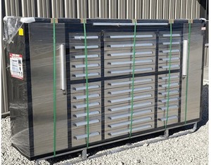 lot 1230 image: Unused 9ft Storage Cabinet (34 Drawers)  Stainless Steel