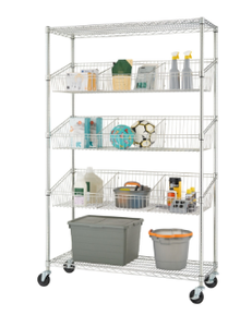 lot 15998 image: TRINITY EcoStorage 5-Tier  48x18x72  Commercial Wire Shelving  NSF w Baskets & Dividers  Chrome