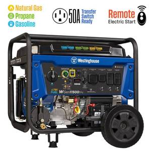 lot 15002 image: Westinghouse 14 500 Watt Tri-Fuel Portable Generator with CO Sensor - Retail $1499