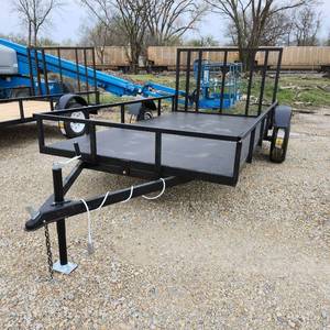 lot 455 image: NEW Single Axle Utility Trailer with Side Rails 76In X 12Ft