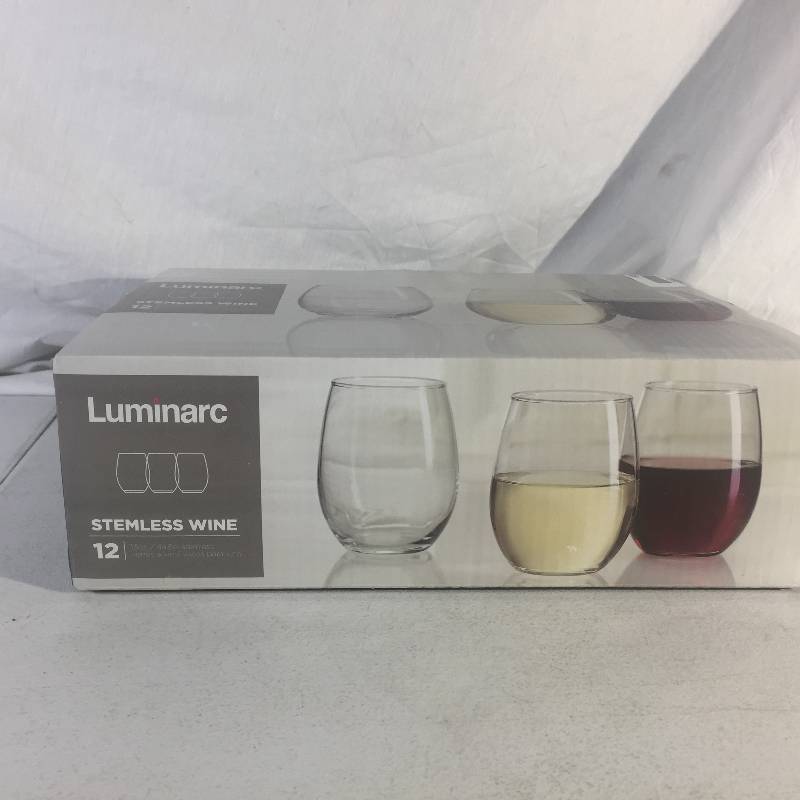 lot 6321 image: Luminarc Stemless Wine Glasses X12
