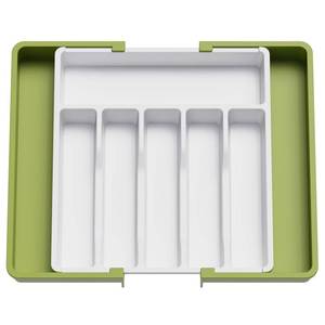 lot 5674 image: Lifewit Silverware Drawer Organizer, Expandable Utensil Tray for Kitchen, BPA Free Flatware and Cutlery Holder, Adjustable Plastic Storage for Spoons Forks Knives, Large, Green&White