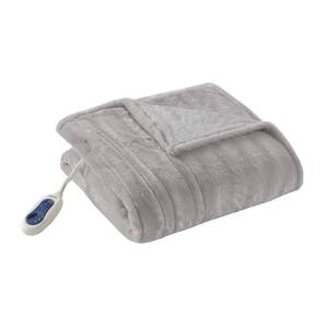 lot 5680 image: Beautyrest Duke Blanket Luxury Oversize Electric Throw Premium Soft Cozy Brushed Long Faux Fur for Bed, Couch with 3 Heat Setting Controller, Auto Shut-Off Function, Grey, 50 in x 70 in