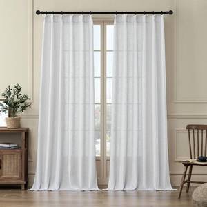 lot 5690 image: MASWOND Off White Pinch Pleated Flax Linen Curtains 108 Inches Long 2 Panels Set for Living Room, Semi Sheer Pleat Drapes Back Tab Neutral Boho Ceiling to Floor Curtains for Bedroom 9 FT W38xL108