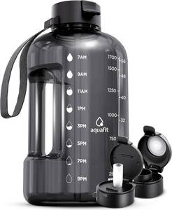 lot 5691 image: AQUAFIT 64 oz Water Bottle with Time Marker - Straw & Chug Lid - BPA Free Half Gallon Water Bottle, Big Water Bottle with Straw, Gym Water Bottle with Handle, Gallon Water Jug (Gray, 64 Ounces)
