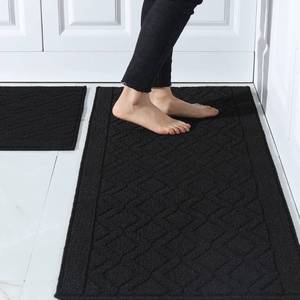 lot 5693 image: COSY HOMEER 48x20 Inch30X20 Inch Kitchen Rug Mats Made of 100% Polypropylene 2 Pieces Soft Kitchen Mat Specialized in Anti Slippery and Machine Washable,Black