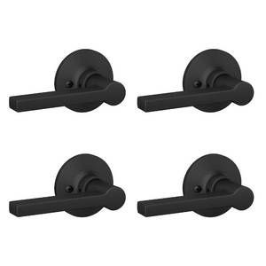 lot 5695 image: Lock Scout Straight Lever with Round Trim Dummy Door Handle, Matte Black Finish, 4 Pack