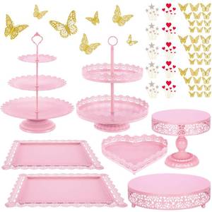 lot 5700 image: GPUSFAK Pink Cake Stands Set 113 Pieces Metal Tiered Cake Stand Holder for Wedding Birthday Party Baby Shower Celebration Decor