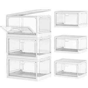 lot 5701 image: Clear Storage Bin with Lid 3 Pack ��Stackable & Sturdy��Plastic Multifunctional Folding Storage Bins for Bedroom, Living Room, Study, Toy Room, 23 QT Folding Box with Magnetic door