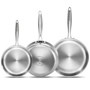 lot 5703 image: DELARLO Whole Body Tri-Ply Stainless Steel Frying Pan set, 8��10��12�� Cooking pans, Kitchen Cookware Set, Fast Heating Chefs pan with Ergonomic Handles, Suitable for All Stove - Retail $99.99
