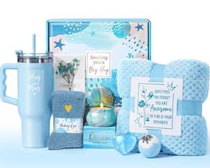lot 5709 image: Birthday Gifts for Women Self Care Gifts Get Well Soon Gifts, Ocean Relaxing Spa Gifts Basket Care Package w Flannel Blanket 40 OZ Tumbler, Anniversary Easter Gift for Her Mom Wife Friends Sisters