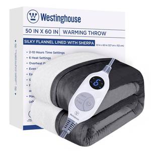 lot 5724 image: Westinghouse Heated Throw Blanket, Electric Blanket Throw with 6 Heating Levels and 2-10 Hours Time Settings, Flannel to Sherpa Super Cozy Heated Blanket Machine Washable, 50x60 inch, Charcoal