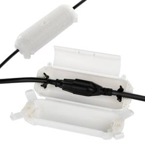 lot 6015 image: 2 Pack of RESTMO Compact Outdoor Extension Cord Cover, IP44 Waterproof Box and Safety Housing Case, Ideal to Protect Outdoor Plugs, Electrical Connections, Holiday Decoration Lights, Size Small, White
