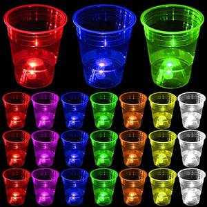 lot 6016 image: mishunyus 24 pcs Glow Party Cups, 16oz Plastic Cup Favors for Party Supplies, Neon Party,21st 30th 40th 50th 60th Birthday Party,Club party Decoration Weddings,BBQ,Beach,Holidays,7 Colors