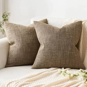 lot 6047 image: MIULEE Pack of 2 Decorative Linen Burlap Pillow Cover Square Solid Throw Cushion Case for Sofa Car Couch 18x18 Inch 45x45 cm Brown