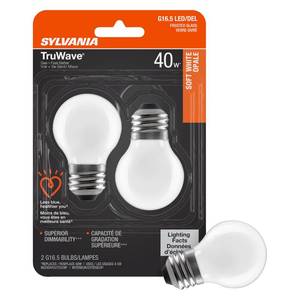 lot 6050 image: SYLVANIA LED TruWave Natural Series G16.5 Globe Light Bulb, 40W Equivalent, Efficient 4.5W, Medium Base, 350 Lumens Dimmable, Frosted, 2700K, Soft White (40799), 2 Count (Pack of 1)