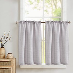 lot 6054 image: COLLACT Kitchen Curtains Set Linen Textured Tier Curtains Gray Short Cafe Window Curtains 24 Inch Length for Bathroom RV Farmhouse Light Filtering Rod Pocket Small Drapes 28 W x 24 L 2 Panels Grey