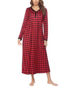 lot 6061 image: Ekouaer Womens Long Sleeve Nightgown Long Sleepshirts Henley Sleep Dress Full Length Sleepwear S-4XL