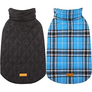 lot 6063 image: Kuoser Warm Dog Coat, Reversible Dog Jacket Waterproof Dog Winter Coat British Style Plaid Dog Clothes Pet Dog Cold Weather Coats Cozy Snow Jacket Vest for Small Medium Large Dogs Blue S