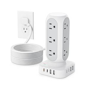 lot 6080 image: Flat Plug Power Strip Tower, 40W Total Fast Charging Station, Dual PD 20W USB-C Surge Protector with 12 AC Outlets and 8 USB Ports (4 USB C), 10FT Extension Cord for Home Office Dorm Room