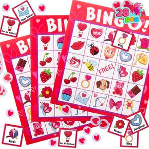lot 6084 image: JOYIN 28 Players Valentines Day Bingo Set, Game Cards for Kids School Classroom Party Supplies, Family Activity