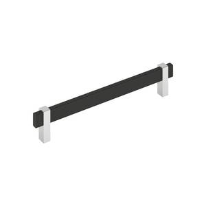 lot 6087 image: Amerock Mulino 7-916 inch (192mm) Center-to-Center Matte BlackPolished Chrome Cabinet Pull, BP36725MB26