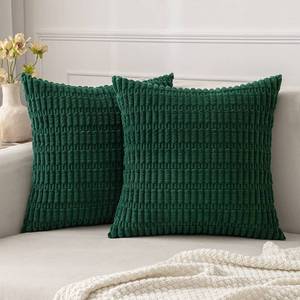 lot 6415 image: MIULEE Pack of 2 Dark Green Corduroy Decorative Pillow Covers 18x18 Inch Soft Boho Striped Throw Pillow Covers Modern Farmhouse Home Decor for Sofa Living Room Couch Bed