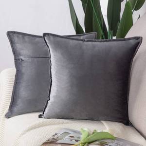 lot 6418 image: MADIZZ Set of 2 Super Soft Velvet Decorative Throw Pillow Covers 22x22 inch Grey Square with Fringe Luxury Style Cushion Case Pillow Shell for Sofa Bedroom