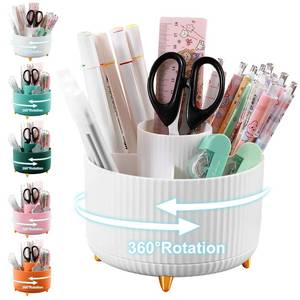 lot 6420 image: Cayxenful Pencil Holder For Desk,5 Slots 360°Degree Rotating Desk Organizers And Accessories,Desktop Storage Stationery Supplies Organizer, Cute Pencil Cup Pot For Office, School, Home (B-White)