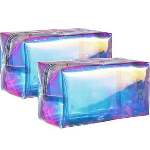 lot 6459 image: Boao 2 Pcs Clear Iridescent Holographic Makeup Bag Glitter Travel Cosmetic Pouches Toiletry Bag with Zipper Toiletry Organizer Case for Purse Diaper Beach Office Gift(Plain)