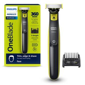 lot 6464 image: Philips Norelco OneBlade 360 Hybrid Face, Electric Beard Trimmer and Shaver, with 360 Blade Technology, 1x 360 Blade for Face, 5in1 Adjustable Comb, Model QP272490
