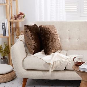 lot 6467 image: Set of 2 22x22 Inch Velvet Pillow Covers Soft Decorative Throw Pillows for Couch &amp Sofa  Holiday Decorative Cushion Covers  Affordable Home D�cor Velvet Pillow Covers Chocolate