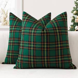 lot 6478 image: OTOSTAR Pack of 2 Christmas Plaid Decorative Throw Pillow Covers 20x20 Inch Scottish Tartan Farmhouse Decor Pillow Covers Cushion Case Couch Pillowcase for Home Sofa Bed Decor (Green Black)