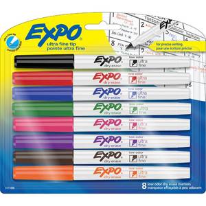 lot 6481 image: EXPO Low Odor Dry Erase Markers, Ultra-Fine Tip, Assorted Colors, 8 Count